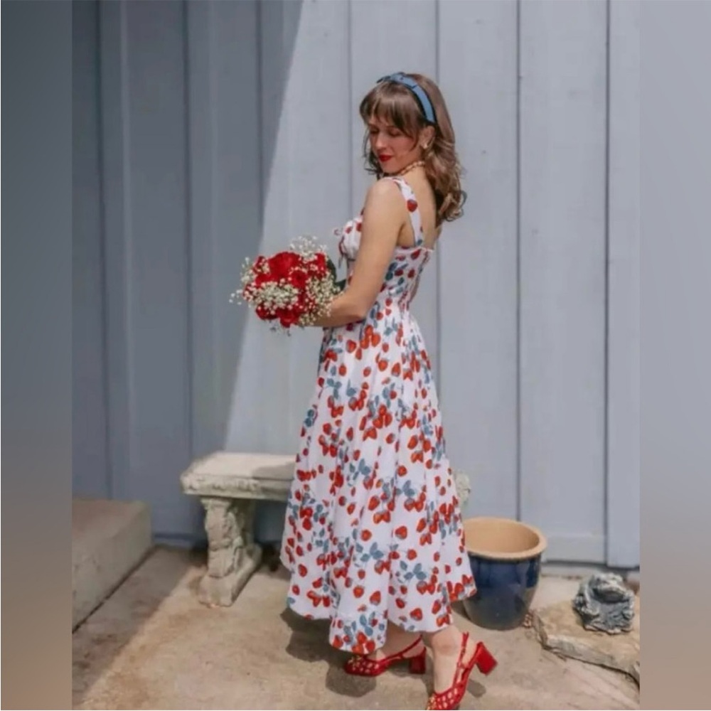 Reformation Balia Linen Sleeveless Basque-Waist Midi Dress - Picture 6 of 16